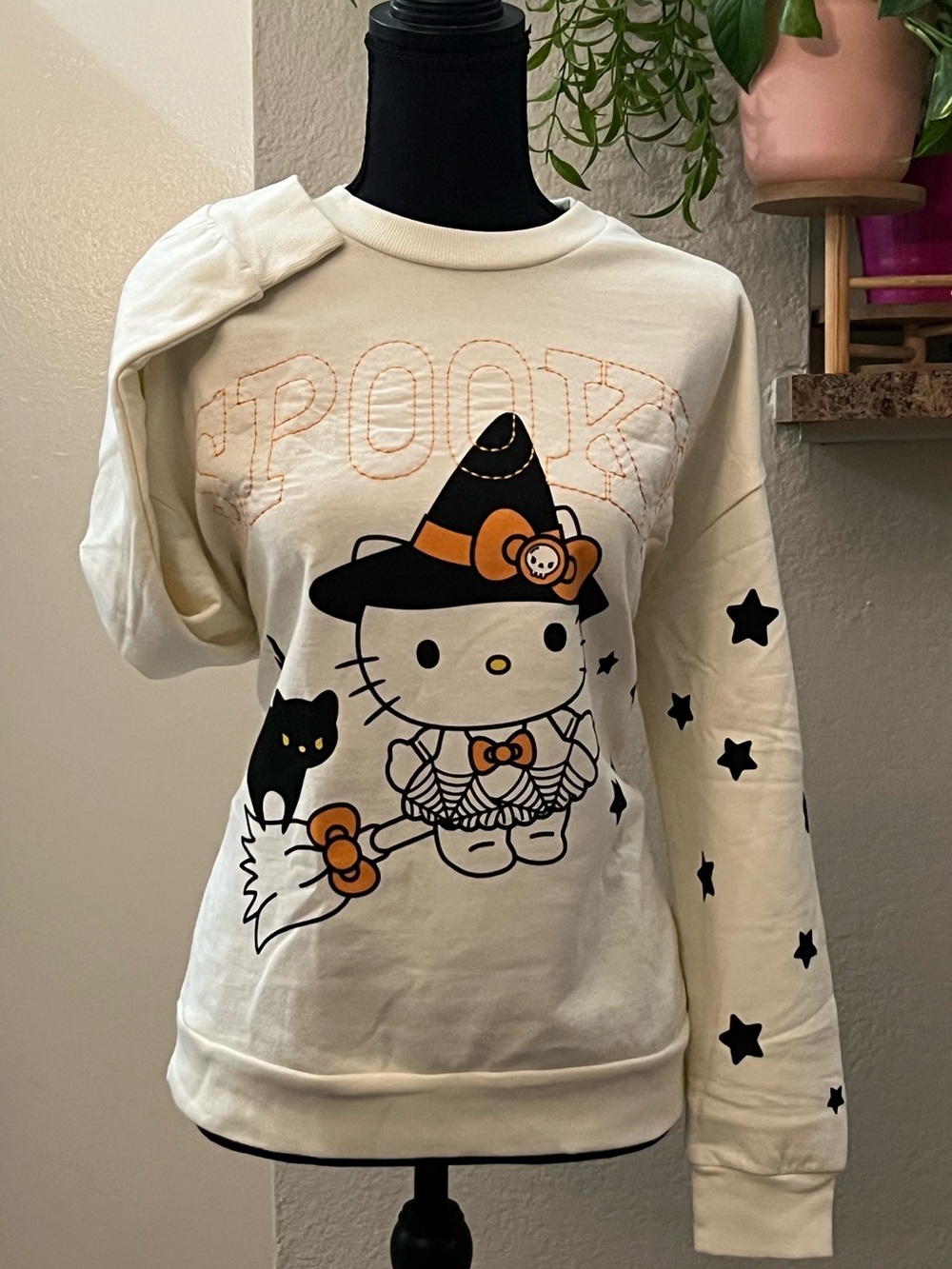 Hello Kitty Cream, Black & Orange Halloween Crewneck Sweater